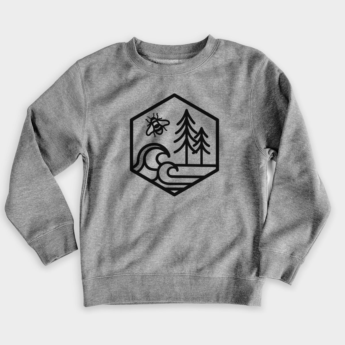 Harmonious Hexagon - Bees, Seas, Trees - Youth Lightweight Crewneck Sweatshirt