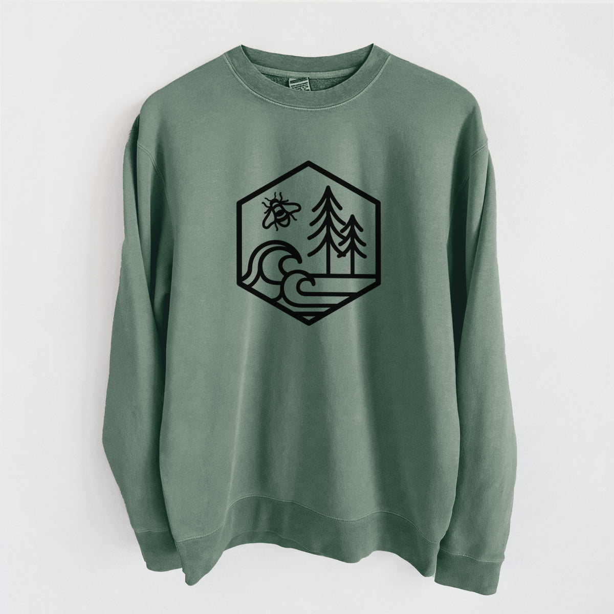 Harmonious Hexagon - Bees, Seas, Trees - Unisex Pigment Dyed Crew Sweatshirt