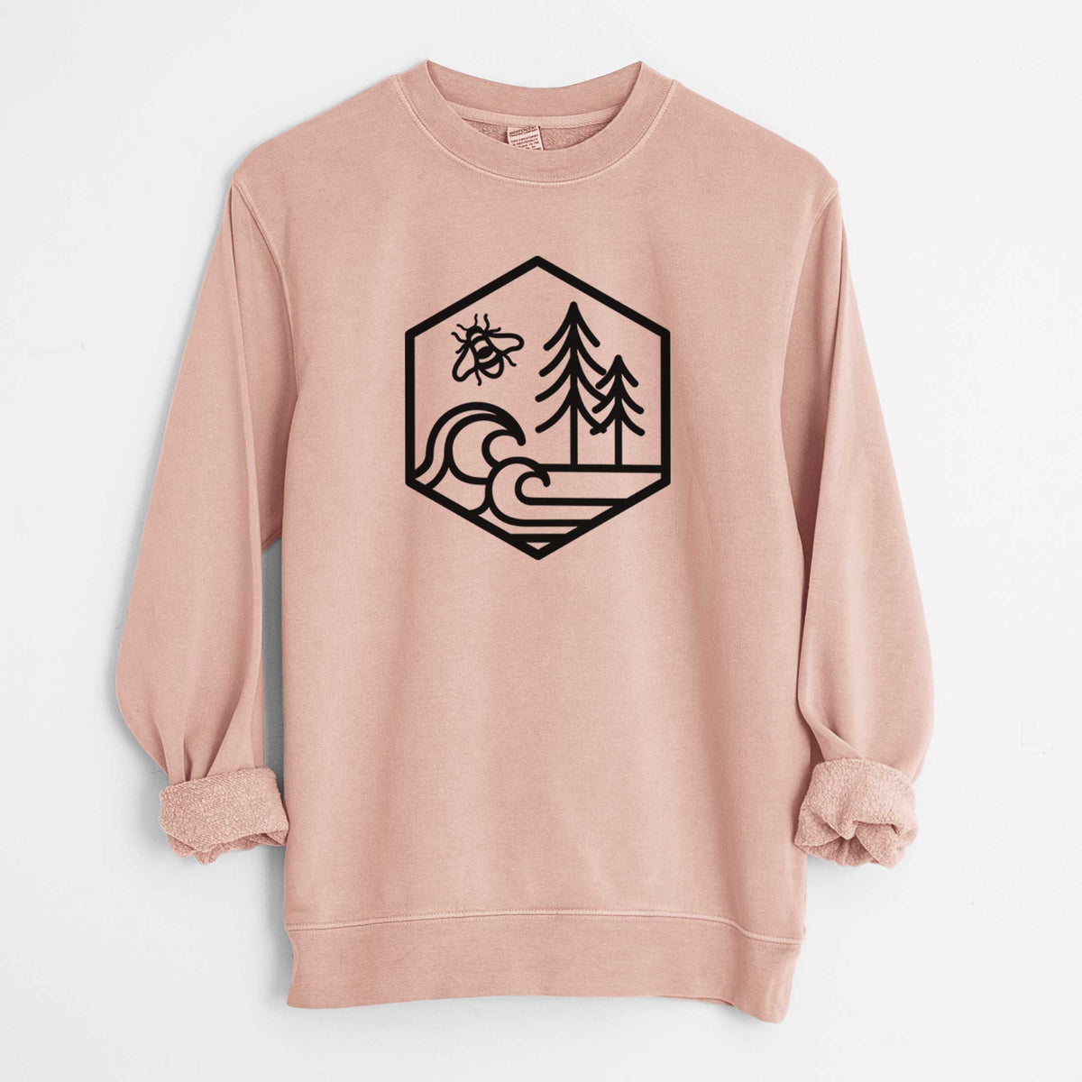 Harmonious Hexagon - Bees, Seas, Trees - Unisex Pigment Dyed Crew Sweatshirt