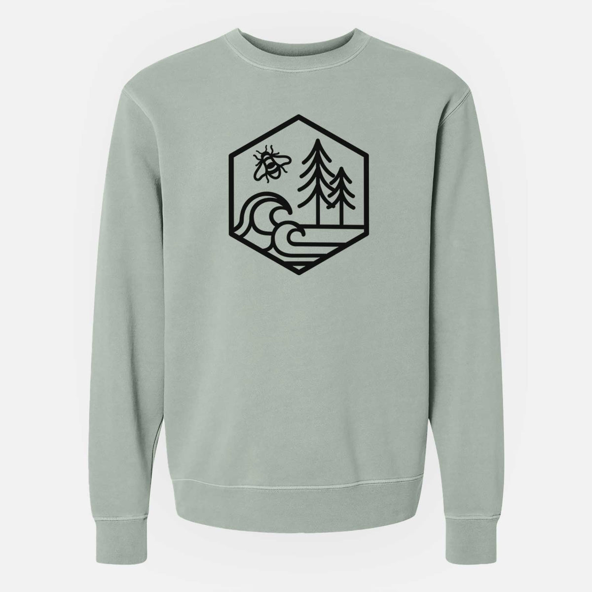 Harmonious Hexagon - Bees, Seas, Trees - Unisex Pigment Dyed Crew Sweatshirt