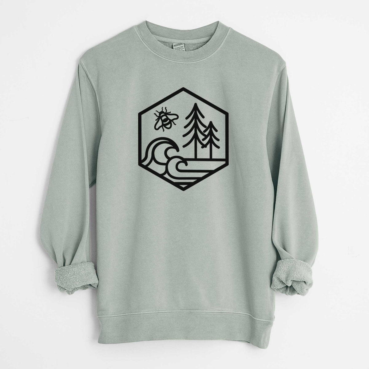 Harmonious Hexagon - Bees, Seas, Trees - Unisex Pigment Dyed Crew Sweatshirt