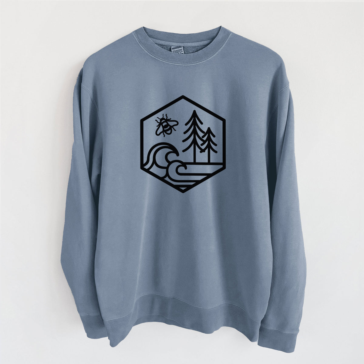 Harmonious Hexagon - Bees, Seas, Trees - Unisex Pigment Dyed Crew Sweatshirt