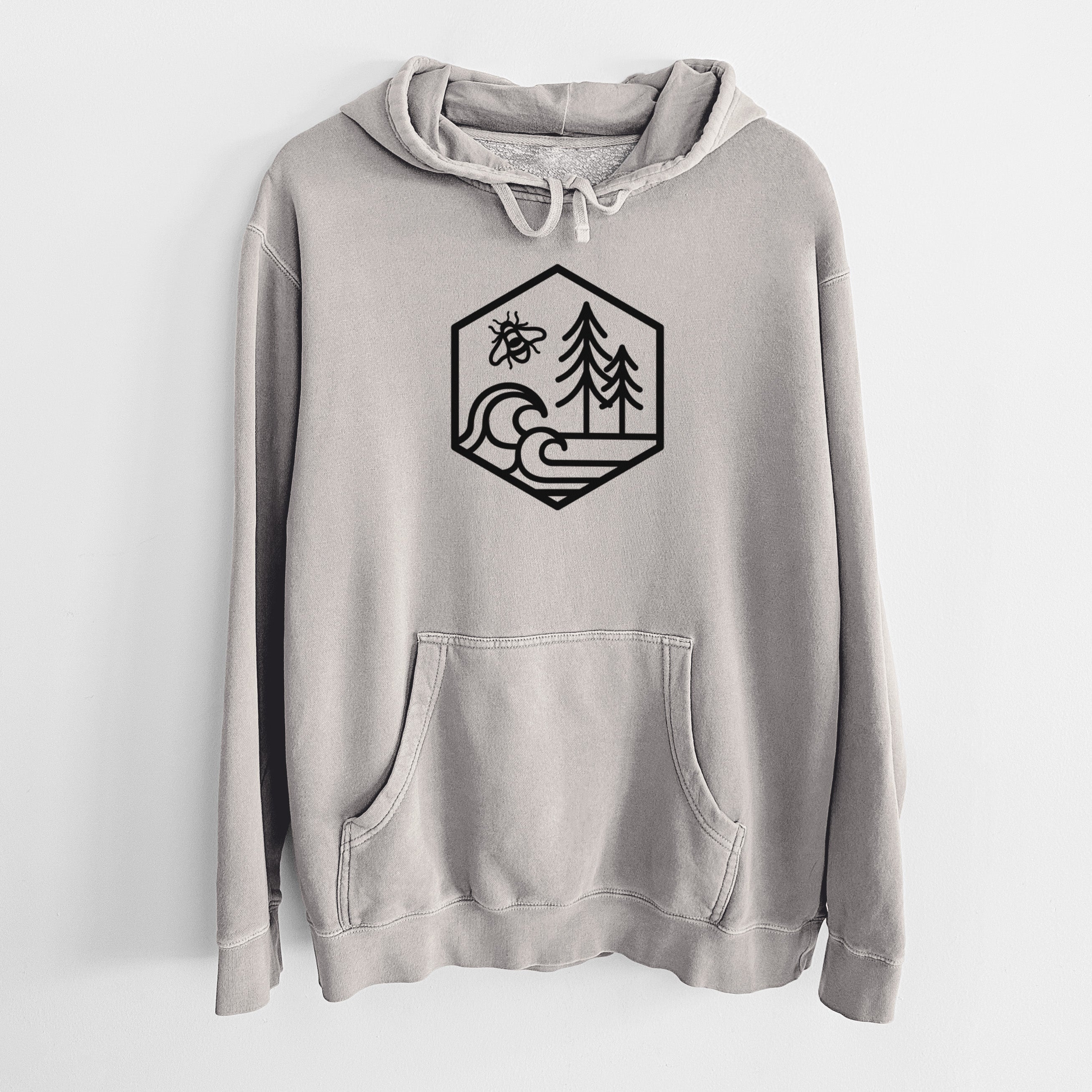 Harmonious Hexagon - Bees, Seas, Trees - Unisex Pigment Dyed Hoodie