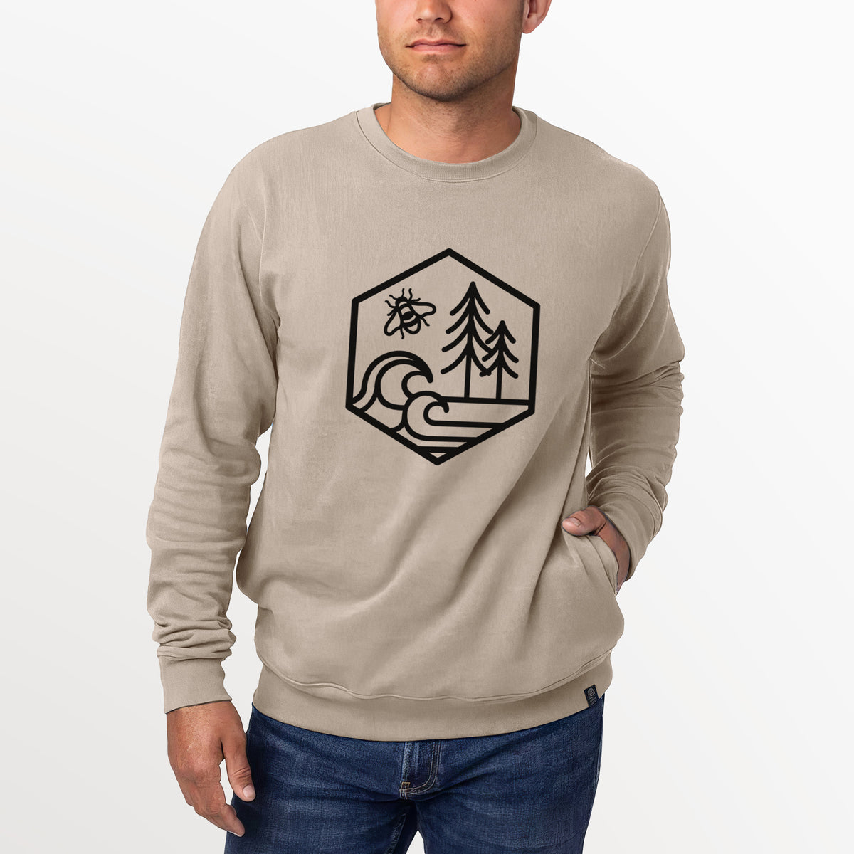 Harmonious Hexagon - Bees, Seas, Trees  - Unisex Reclaimed Crewneck Sweatshirt