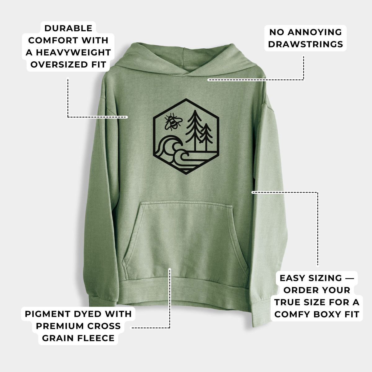 Harmonious Hexagon - Bees, Seas, Trees  - Urban Heavyweight Hoodie