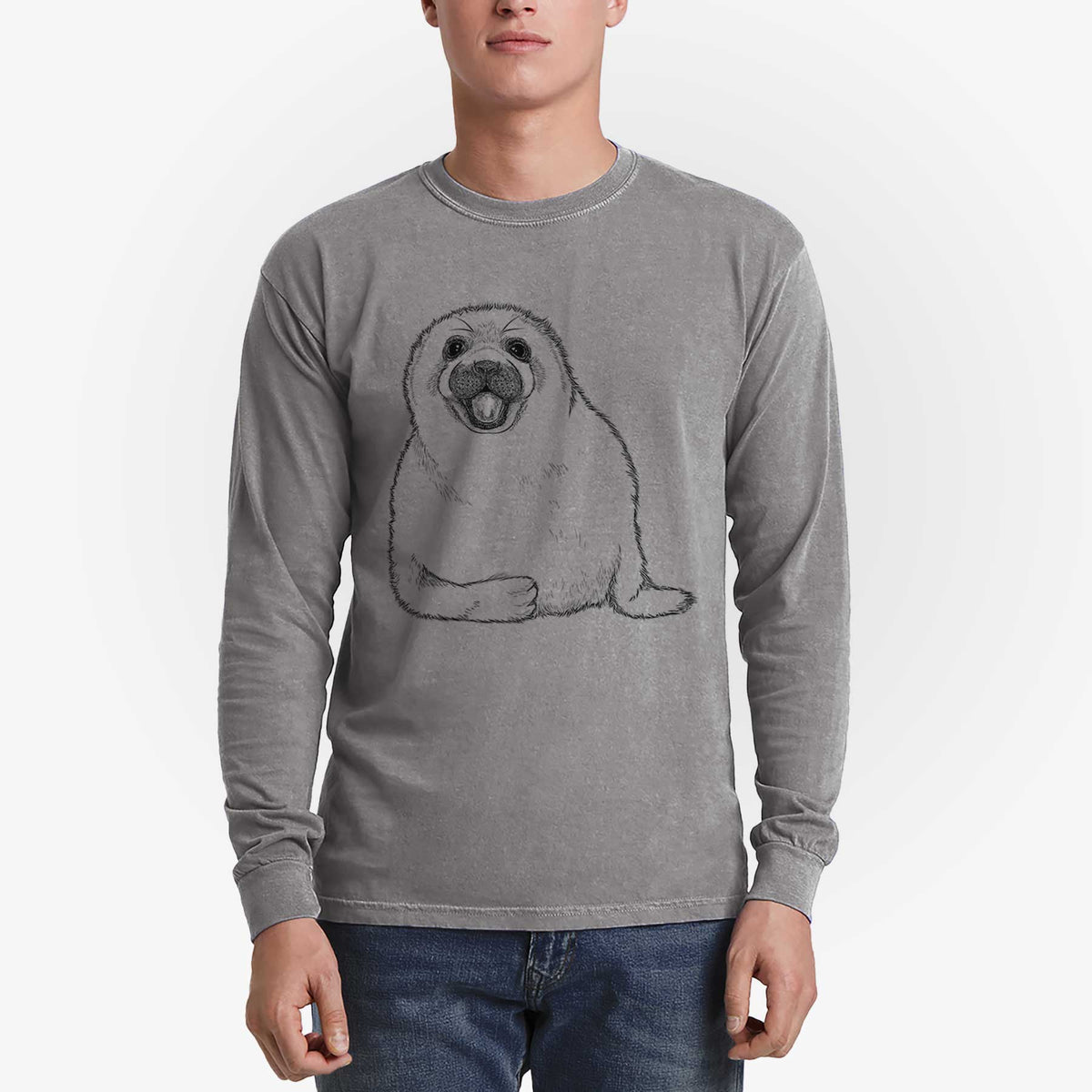 Harp Seal Pup - Pagophilus groenlandicus - Men&#39;s Heavyweight 100% Cotton Long Sleeve