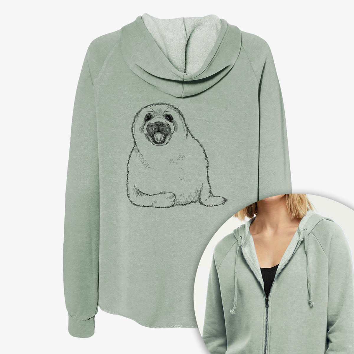 Harp Seal Pup - Pagophilus groenlandicus - Women's Cali Wave Zip-Up Sweatshirt