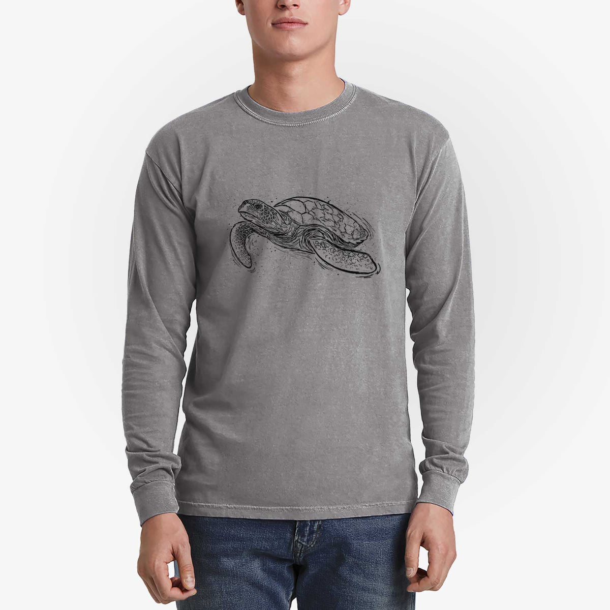 Hawksbill Sea Turtle - Eretmochelys imbricata - Men&#39;s Heavyweight 100% Cotton Long Sleeve