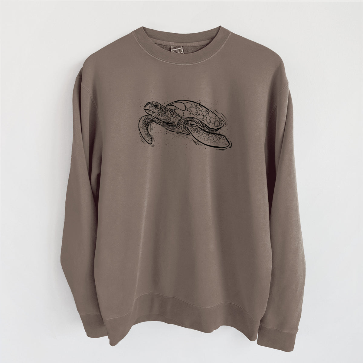 Hawksbill Sea Turtle - Eretmochelys imbricata - Unisex Pigment Dyed Crew Sweatshirt in Espresso Brown Color