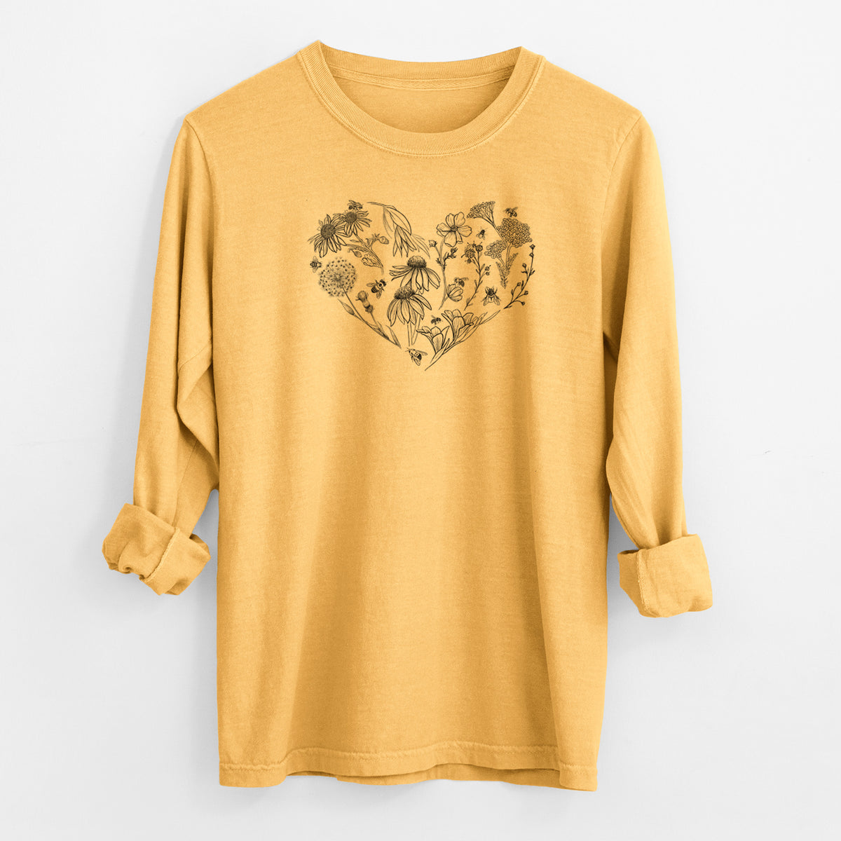 Heart Full of Blooms and Bees - Men&#39;s Heavyweight 100% Cotton Long Sleeve