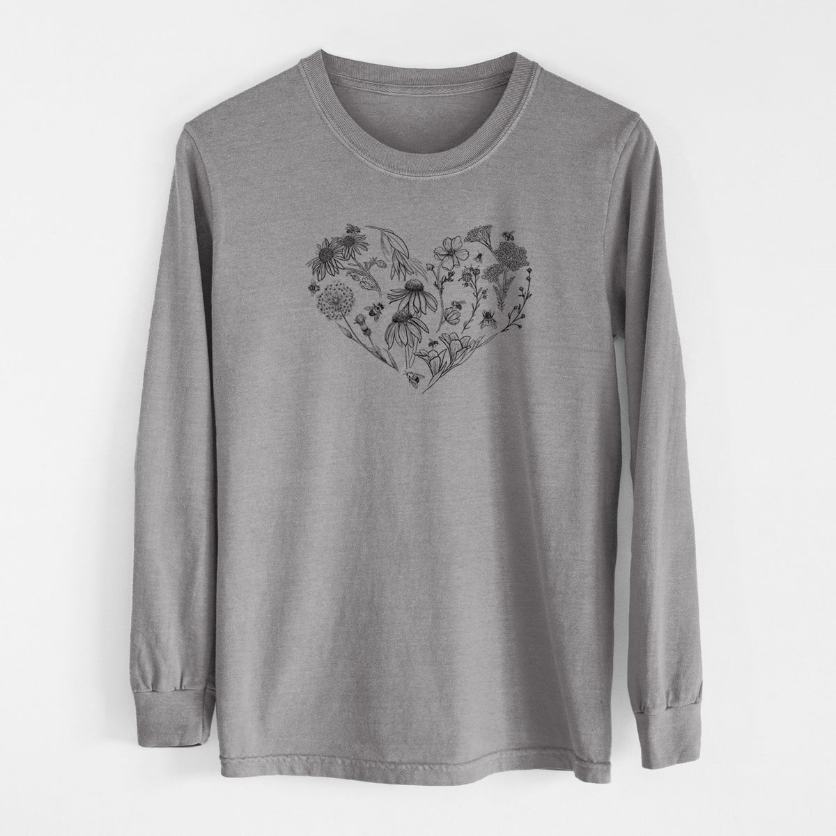 Heart Full of Blooms and Bees - Men&#39;s Heavyweight 100% Cotton Long Sleeve