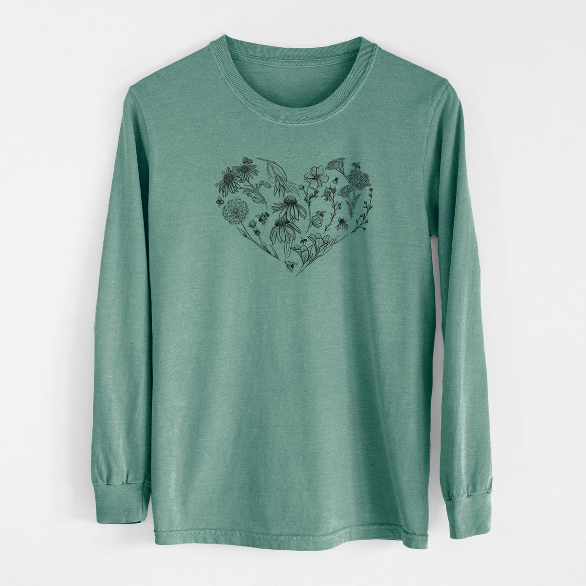 Heart Full of Blooms and Bees - Men&#39;s Heavyweight 100% Cotton Long Sleeve