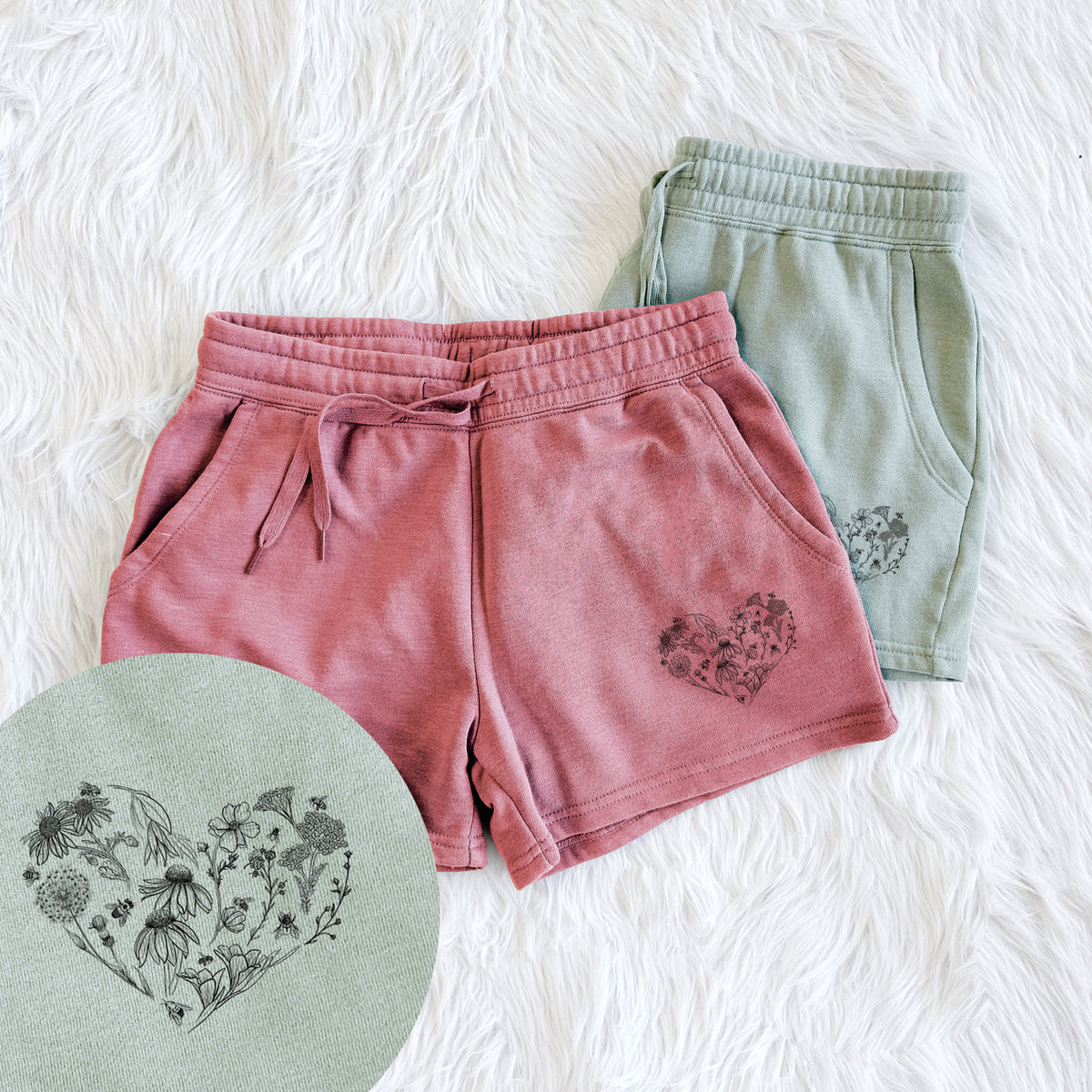 Heart Full of Blooms and Bees - Women&#39;s Cali Wave Shorts