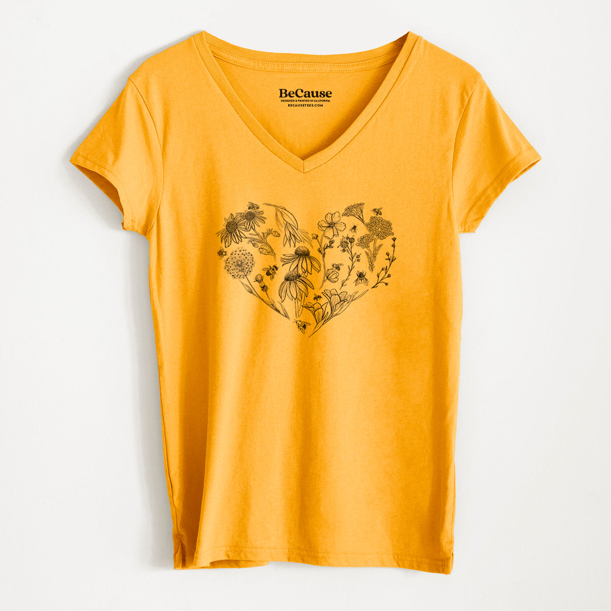 Heart Full of Blooms and Bees - Women&#39;s 100% Recycled V-neck