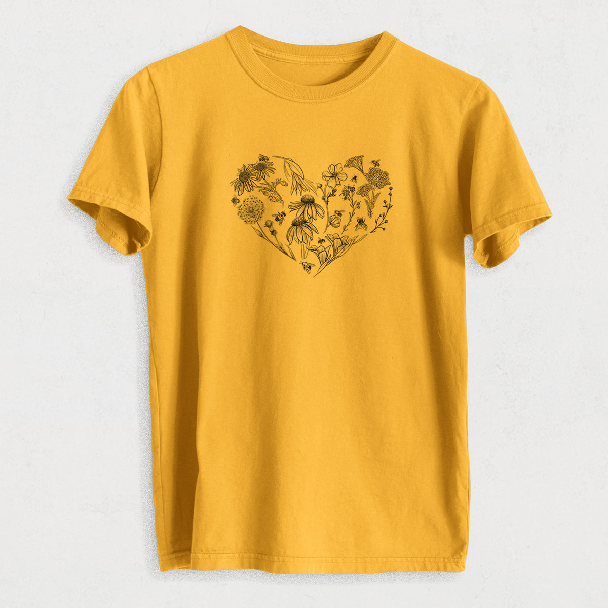 Heart Full of Blooms and Bees - Heavyweight Men&#39;s 100% Organic Cotton Tee