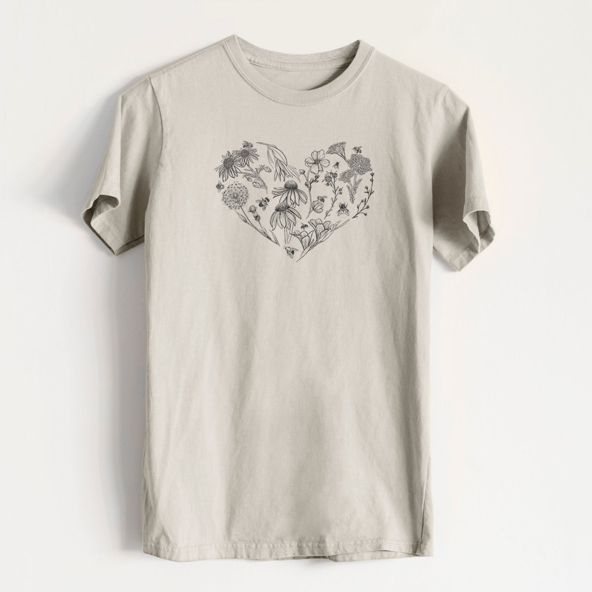 Heart Full of Blooms and Bees - Heavyweight Men&#39;s 100% Organic Cotton Tee