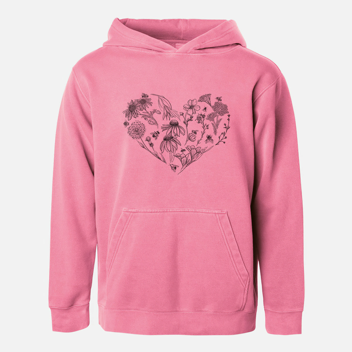 Heart Full of Blooms and Bees - Youth Pigment Dyed Hoodie