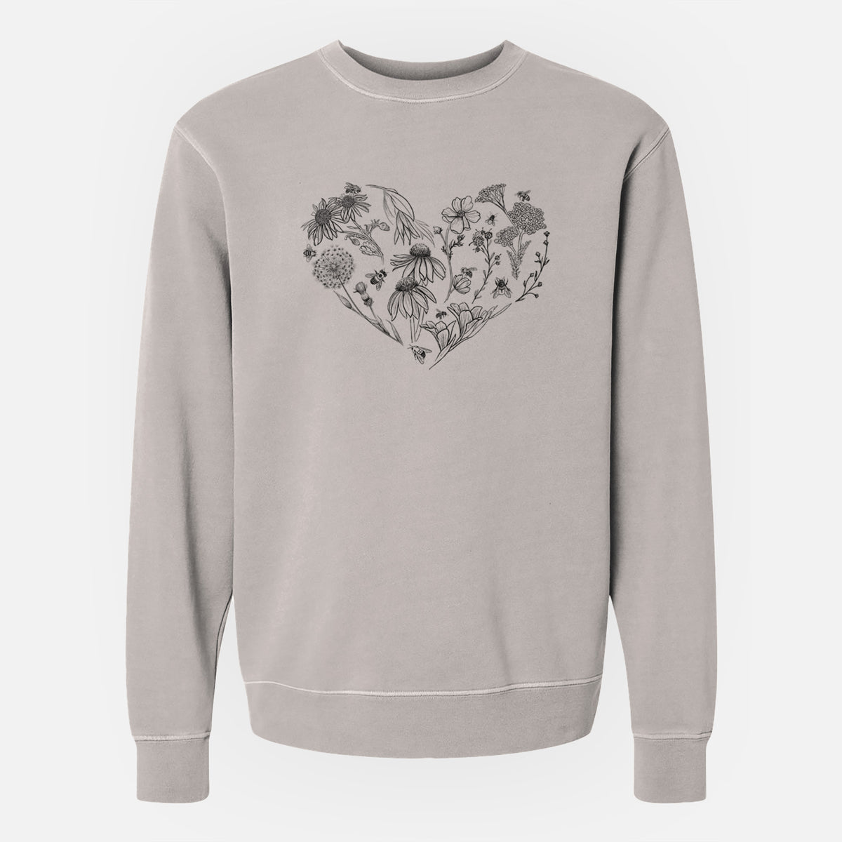 Heart Full of Blooms and Bees - Unisex Pigment Dyed Crew Sweatshirt