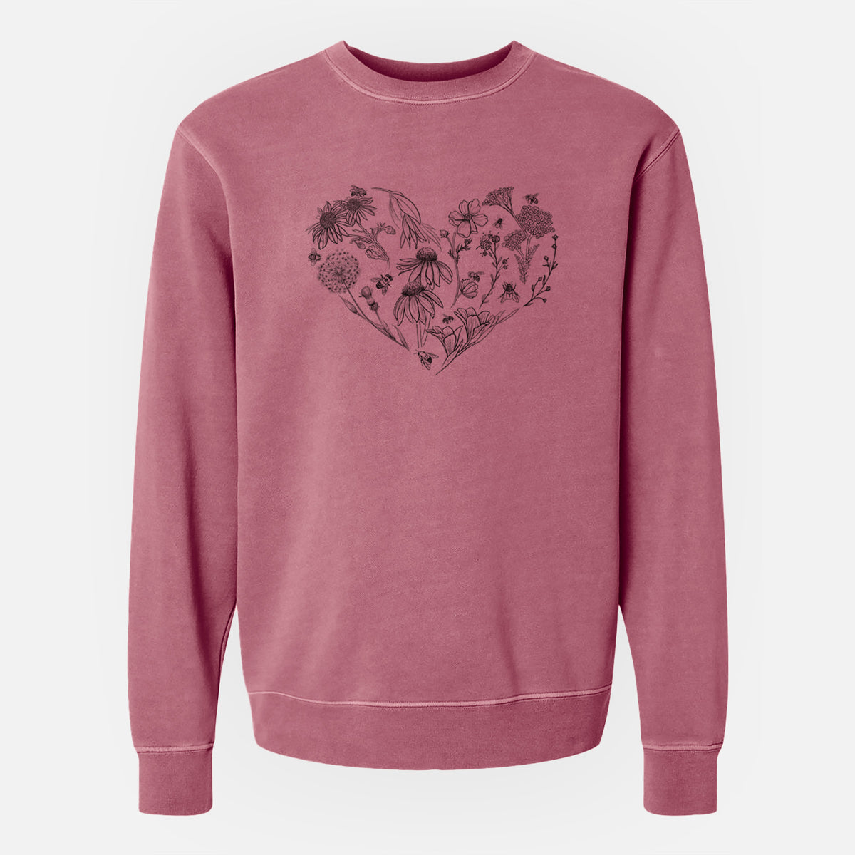 Heart Full of Blooms and Bees - Unisex Pigment Dyed Crew Sweatshirt