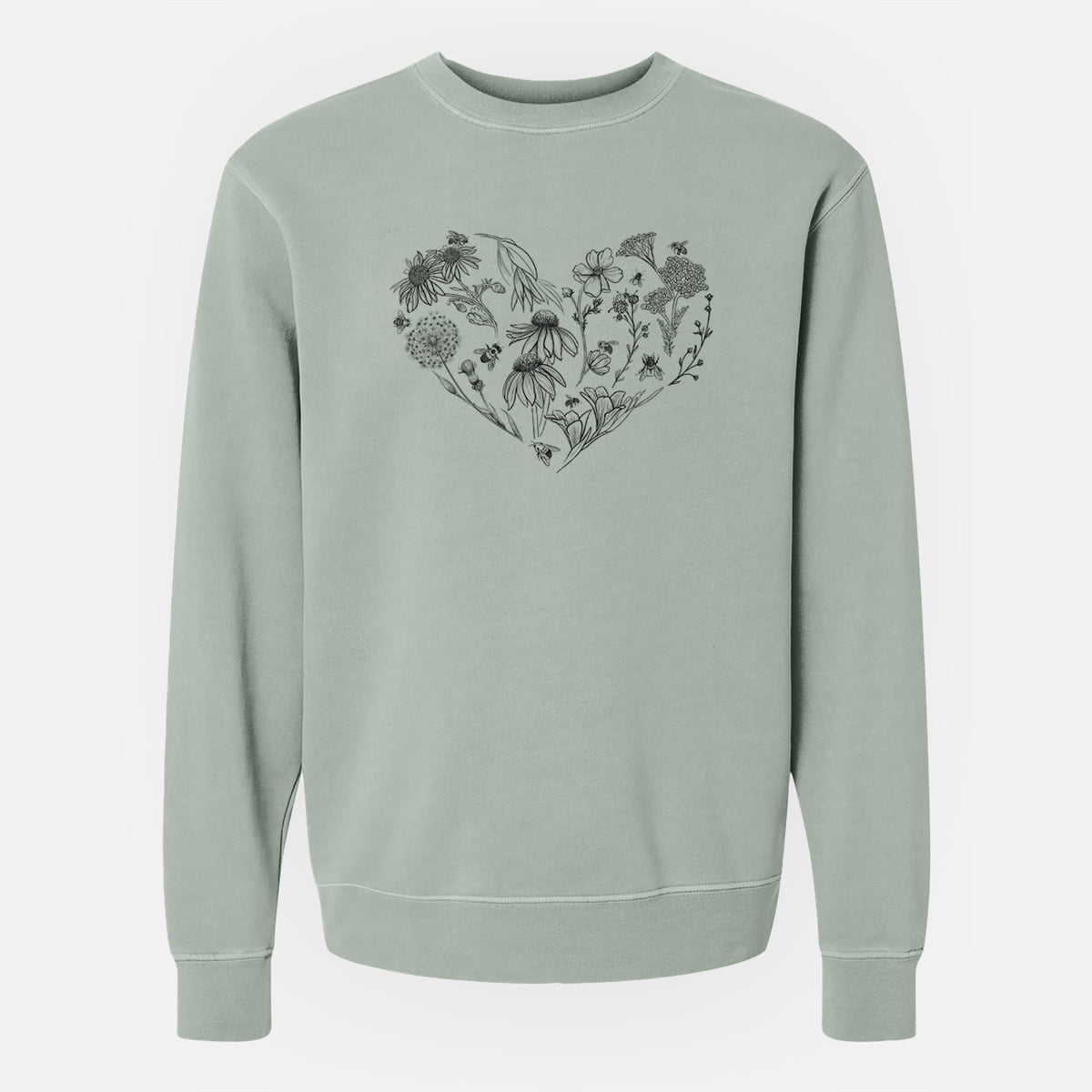 Heart Full of Blooms and Bees - Unisex Pigment Dyed Crew Sweatshirt