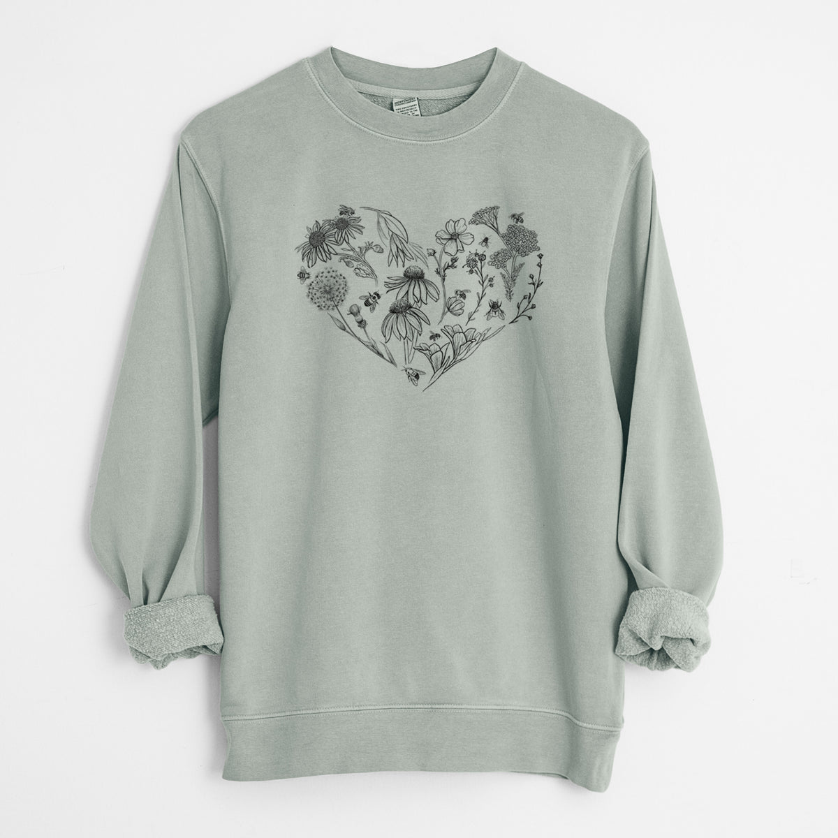 Heart Full of Blooms and Bees - Unisex Pigment Dyed Crew Sweatshirt