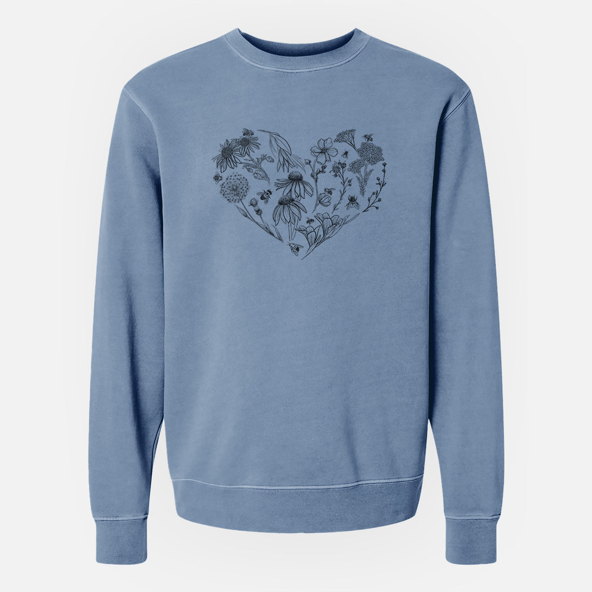 Heart Full of Blooms and Bees - Unisex Pigment Dyed Crew Sweatshirt