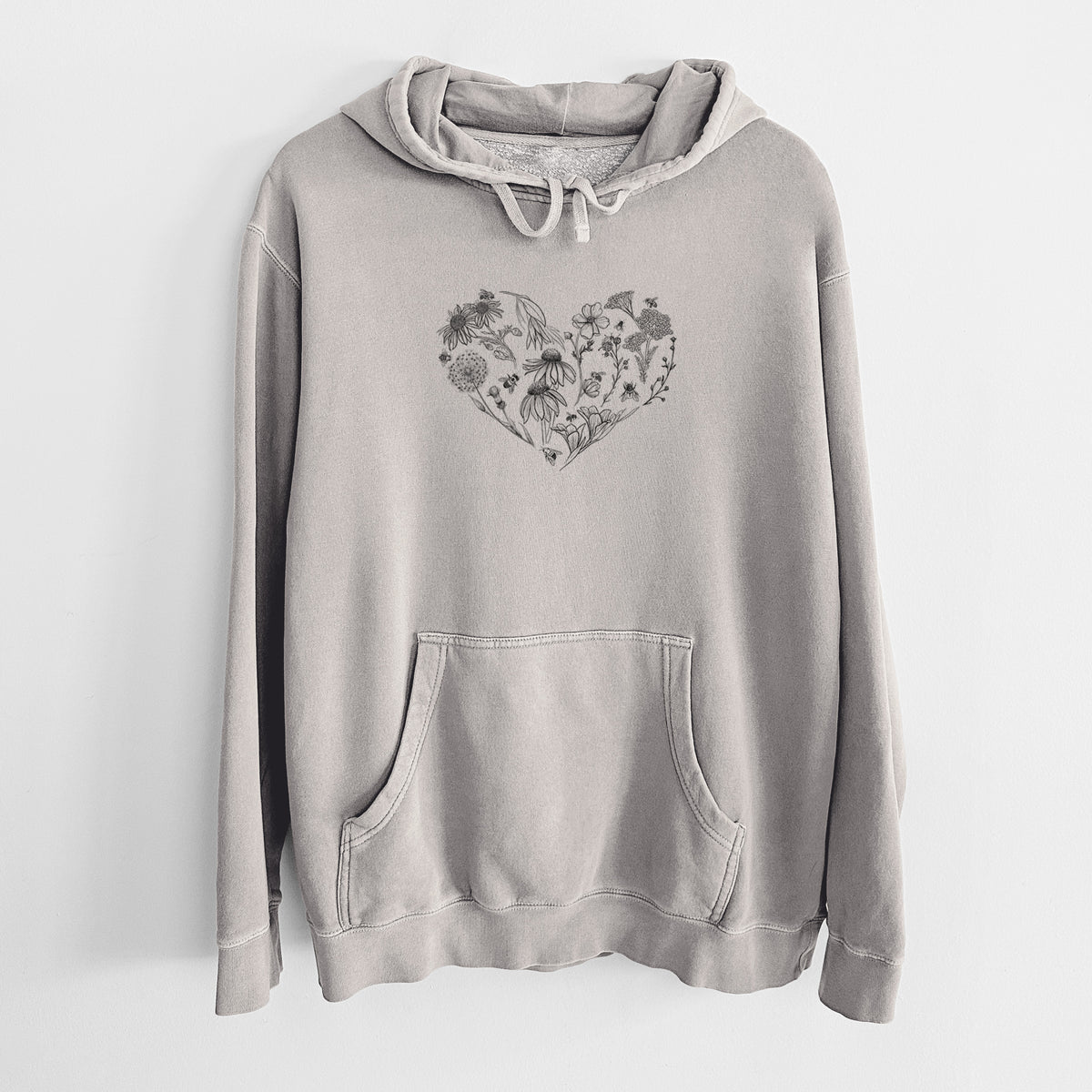 Heart Full of Blooms and Bees - Unisex Pigment Dyed Hoodie