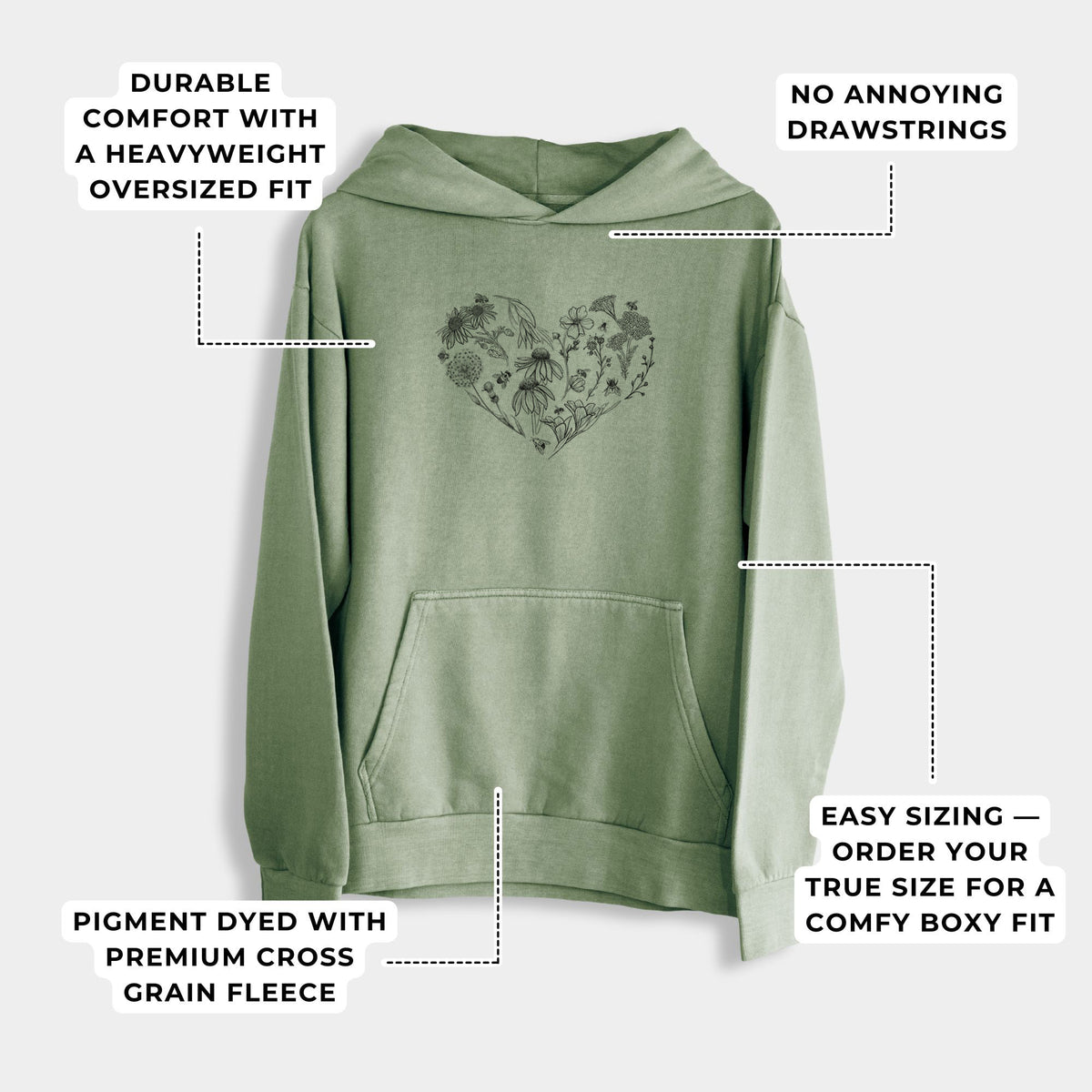 Heart Full of Blooms and Bees  - Urban Heavyweight Hoodie