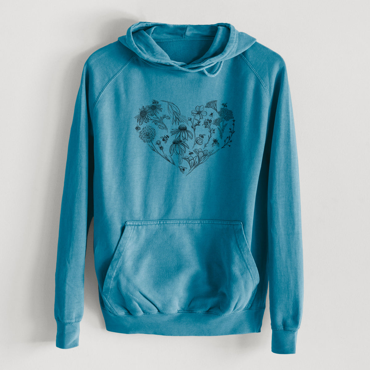 Heart Full of Blooms and Bees  - Mid-Weight Unisex Vintage 100% Cotton Hoodie