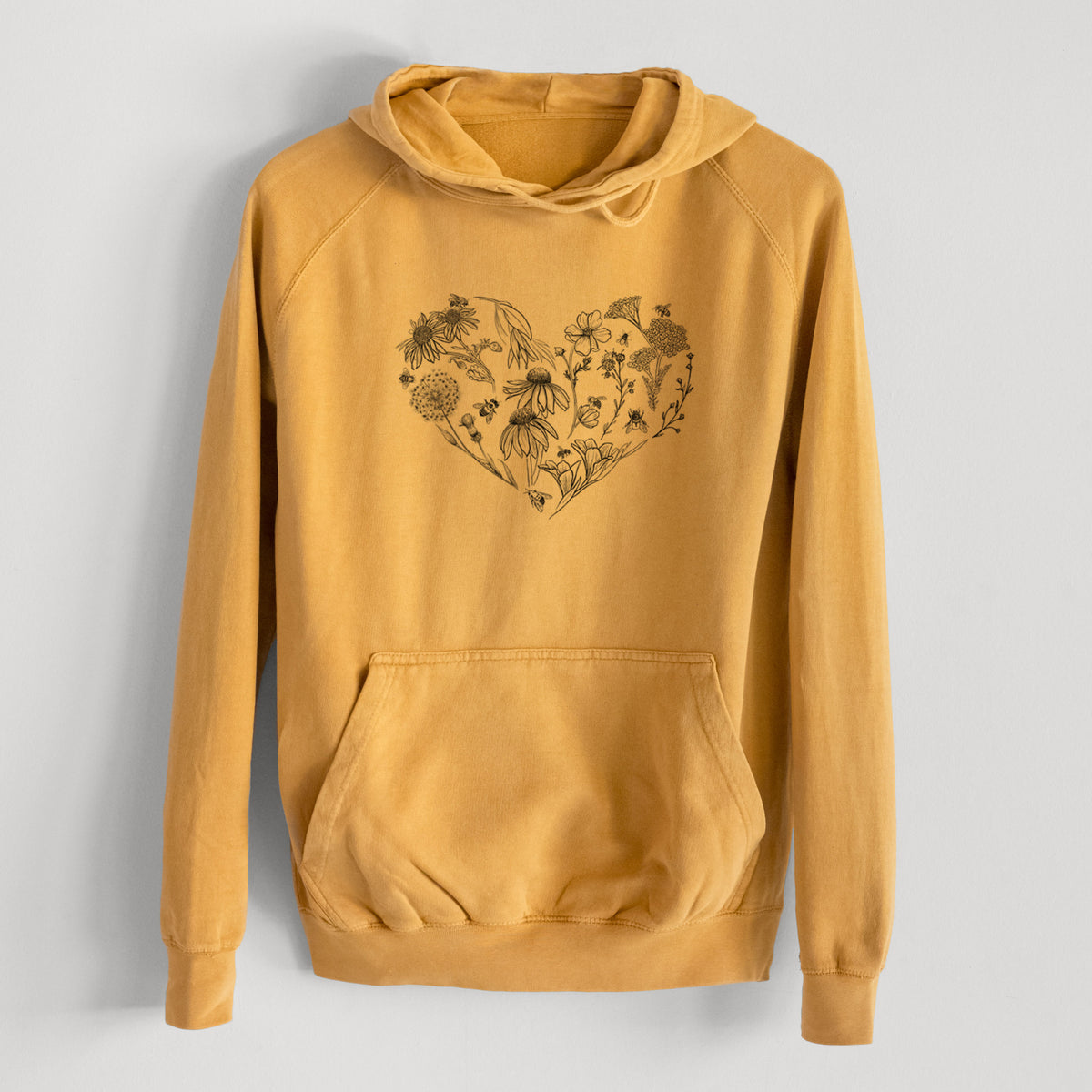 Heart Full of Blooms and Bees  - Mid-Weight Unisex Vintage 100% Cotton Hoodie