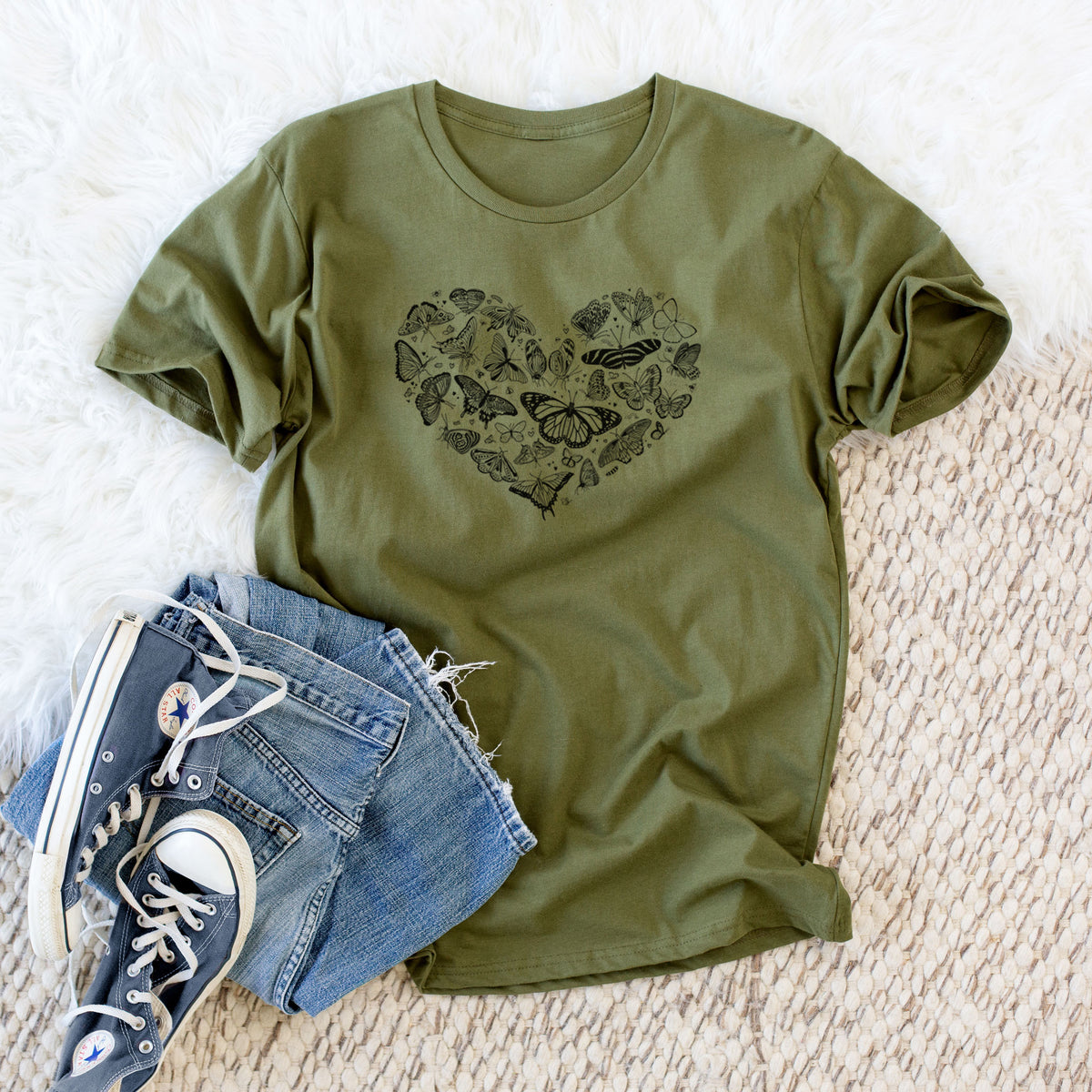 CLOSEOUT - Heart Full of Butterflies - Unisex Crewneck - Made in USA - 100% Organic Cotton