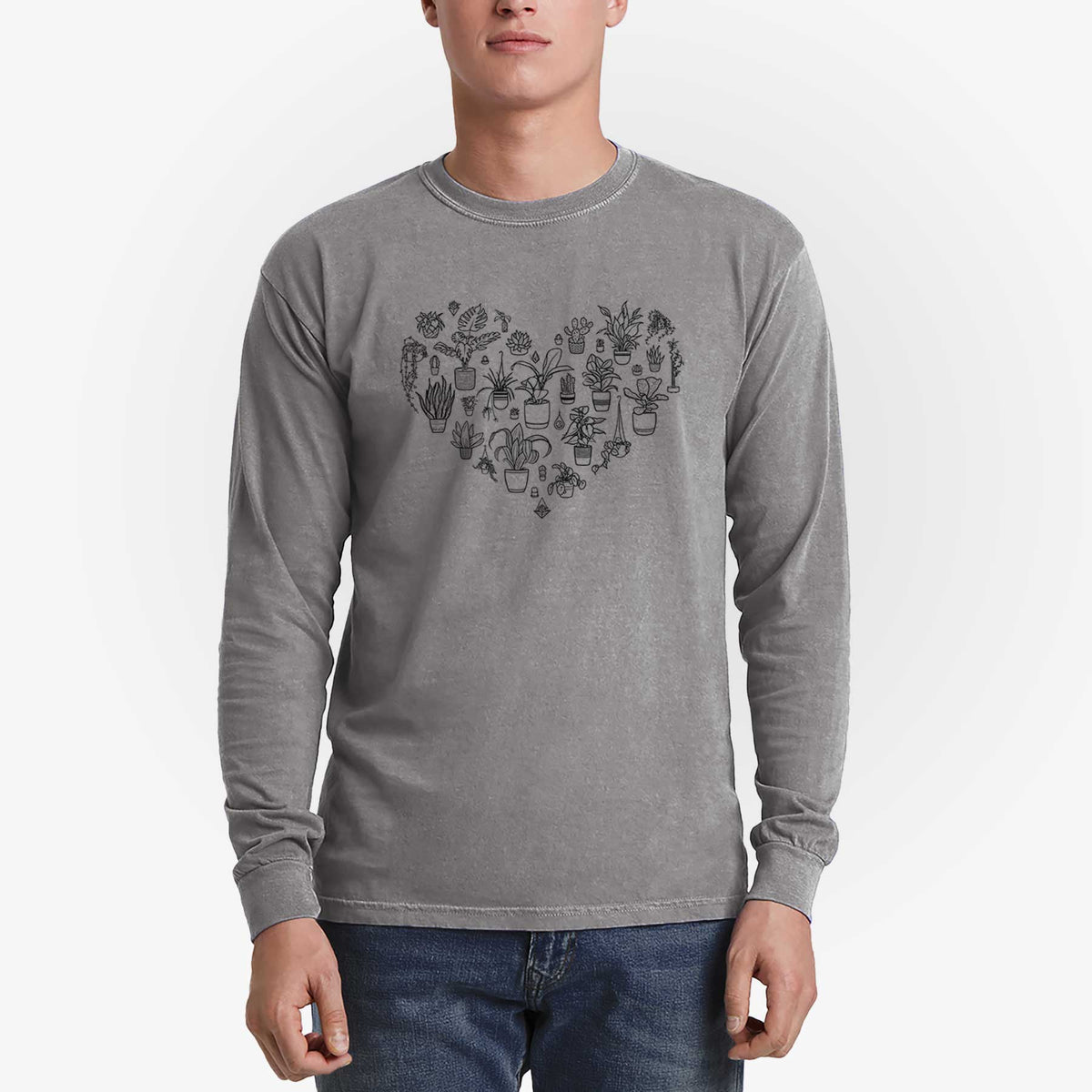 Heart Full of House Plants - Men&#39;s Heavyweight 100% Cotton Long Sleeve