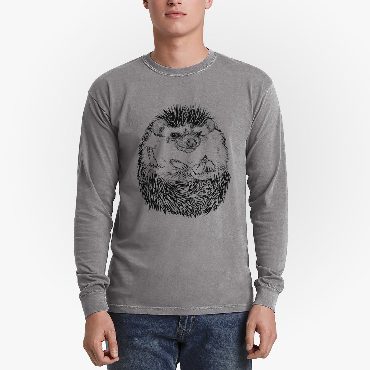 African Pygmy Hedgehog - Atelerix albiventris - Men&#39;s Heavyweight 100% Cotton Long Sleeve