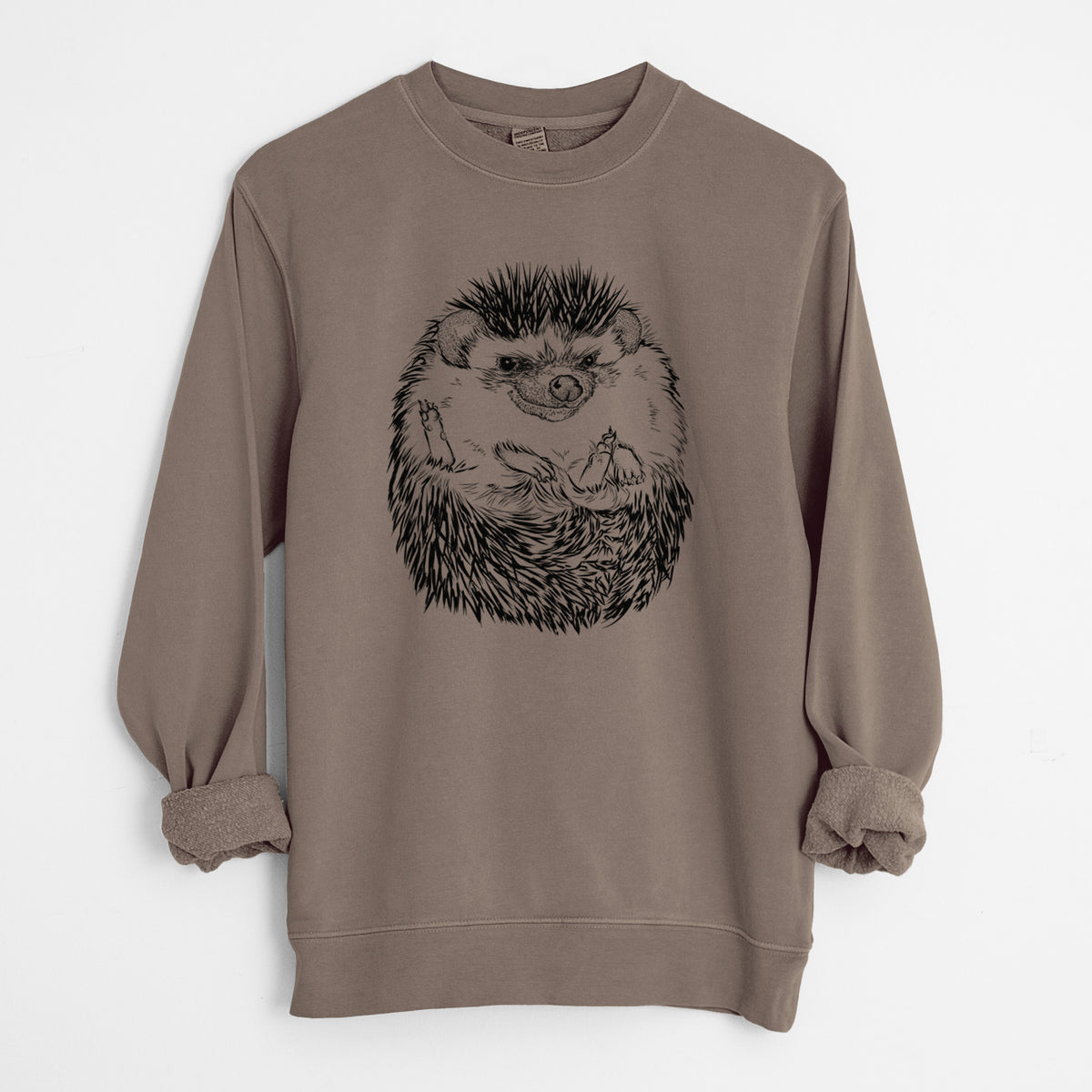 African Pygmy Hedgehog - Atelerix albiventris - Unisex Pigment Dyed Crew Sweatshirt in Espresso Brown Color