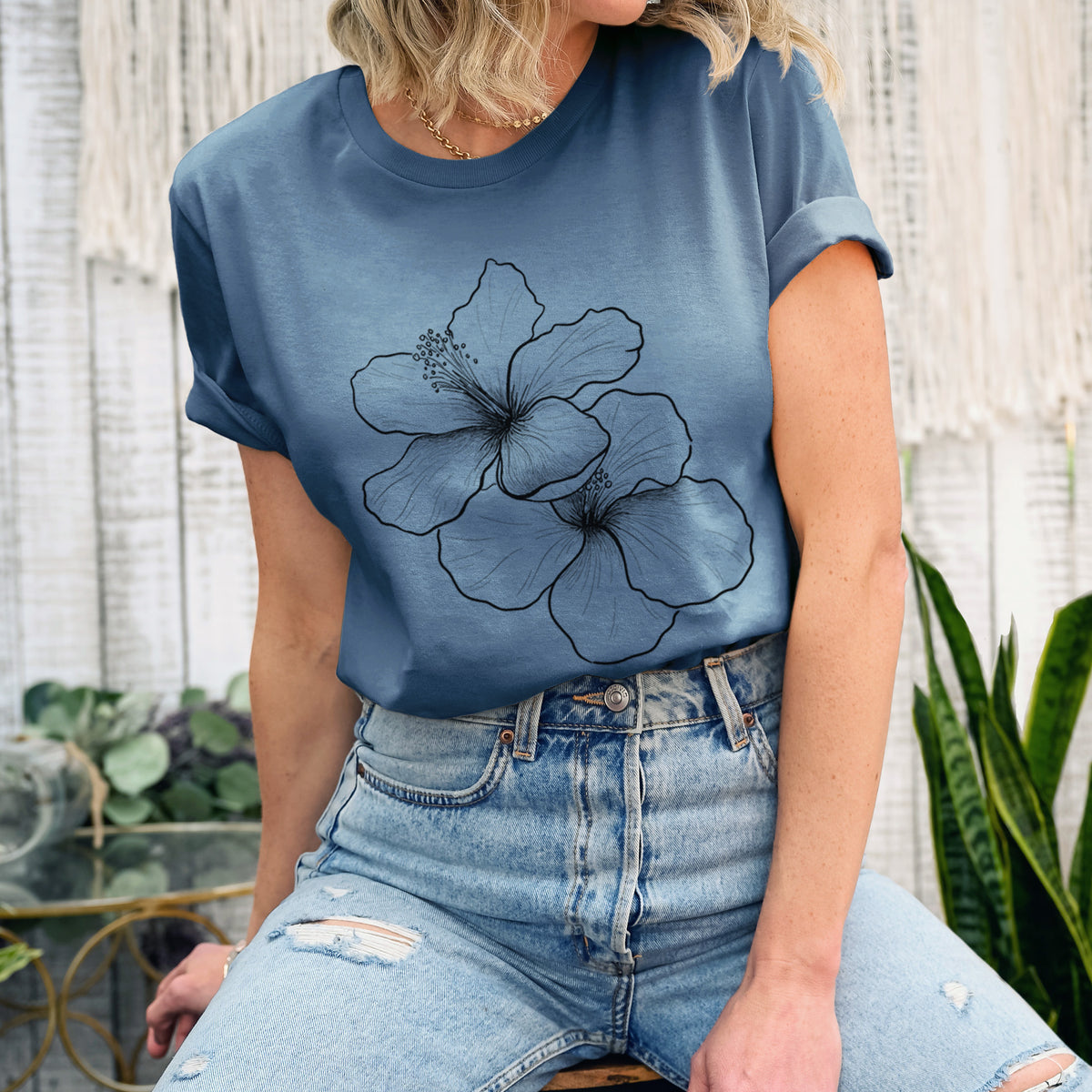 Hibiscus Flowers - Lightweight 100% Cotton Unisex Crewneck