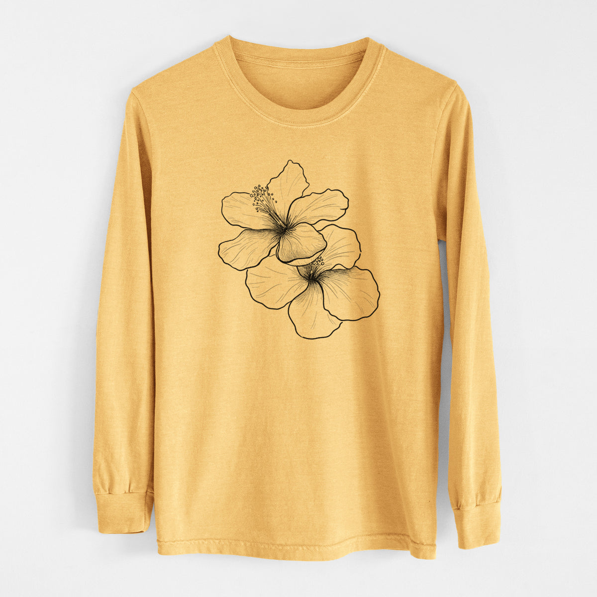 Hibiscus Flowers - Men&#39;s Heavyweight 100% Cotton Long Sleeve