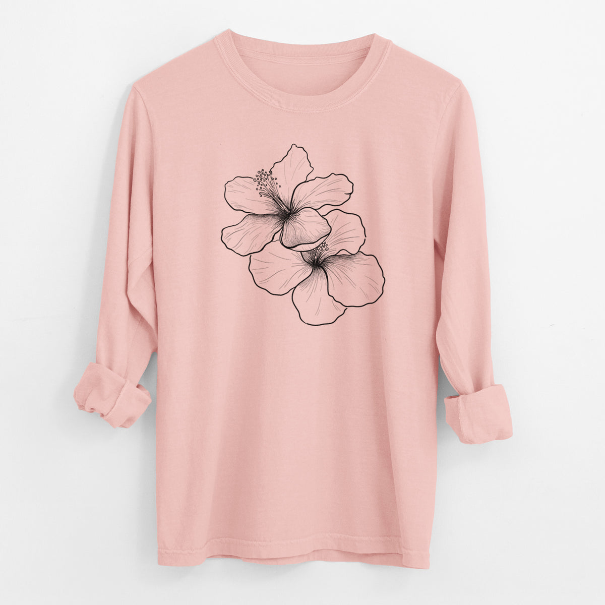 Hibiscus Flowers - Men&#39;s Heavyweight 100% Cotton Long Sleeve