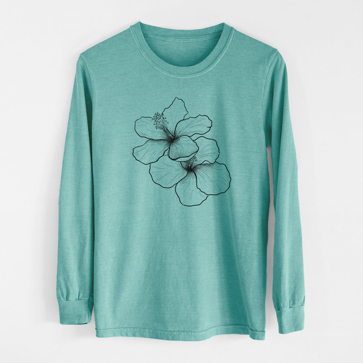 Hibiscus Flowers - Men&#39;s Heavyweight 100% Cotton Long Sleeve