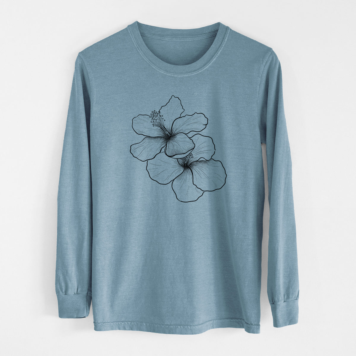 Hibiscus Flowers - Men&#39;s Heavyweight 100% Cotton Long Sleeve