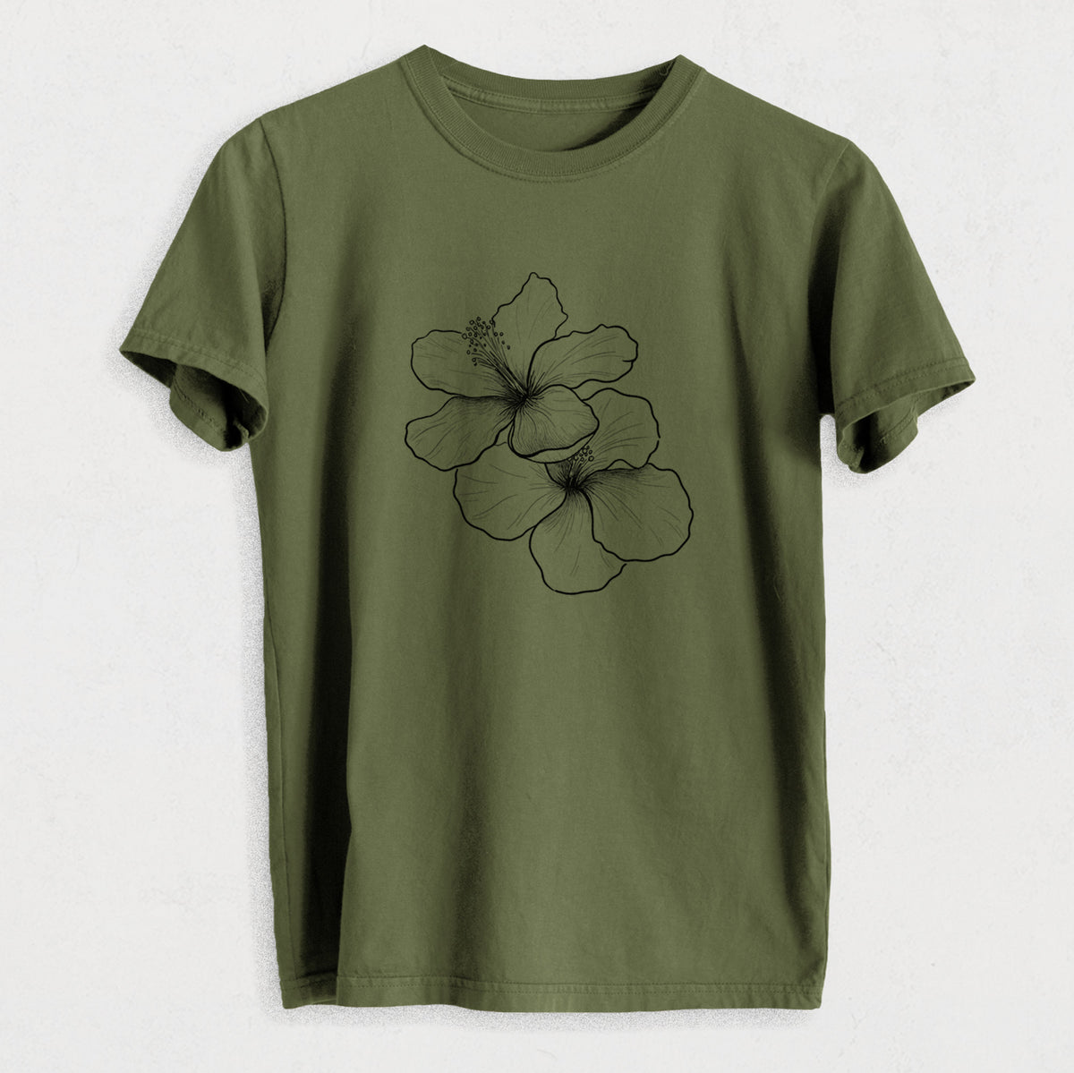 Hibiscus Flowers - Heavyweight Men&#39;s 100% Organic Cotton Tee