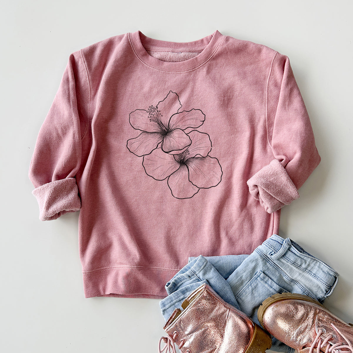 Hibiscus Flowers - Youth Lightweight Crewneck Sweatshirt