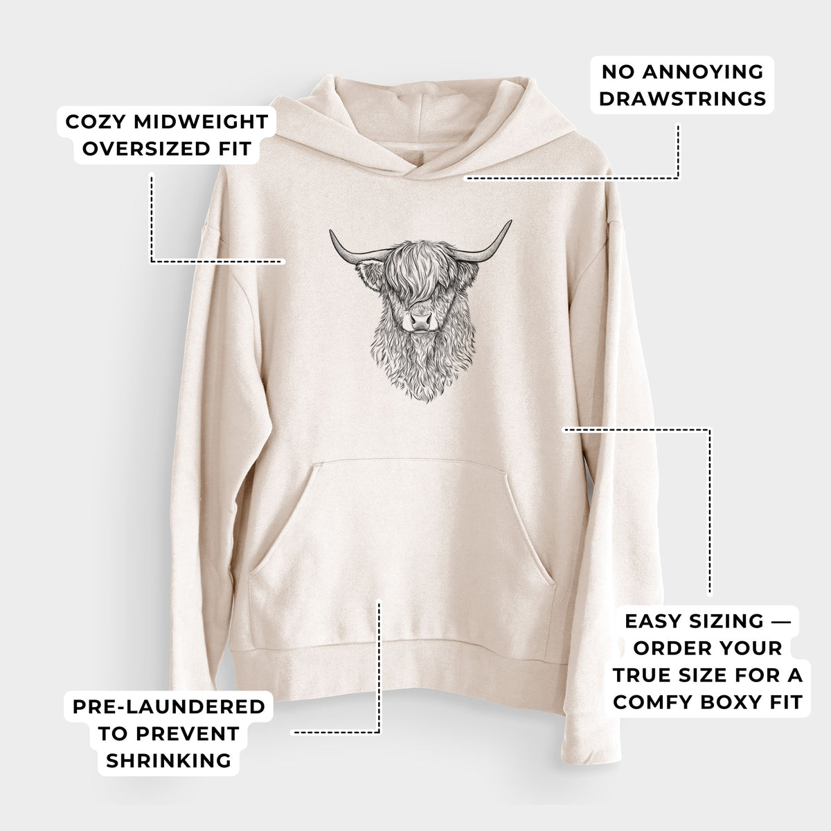 Scottish Highland Cow - Bos taurus taurus  - Bodega Midweight Hoodie