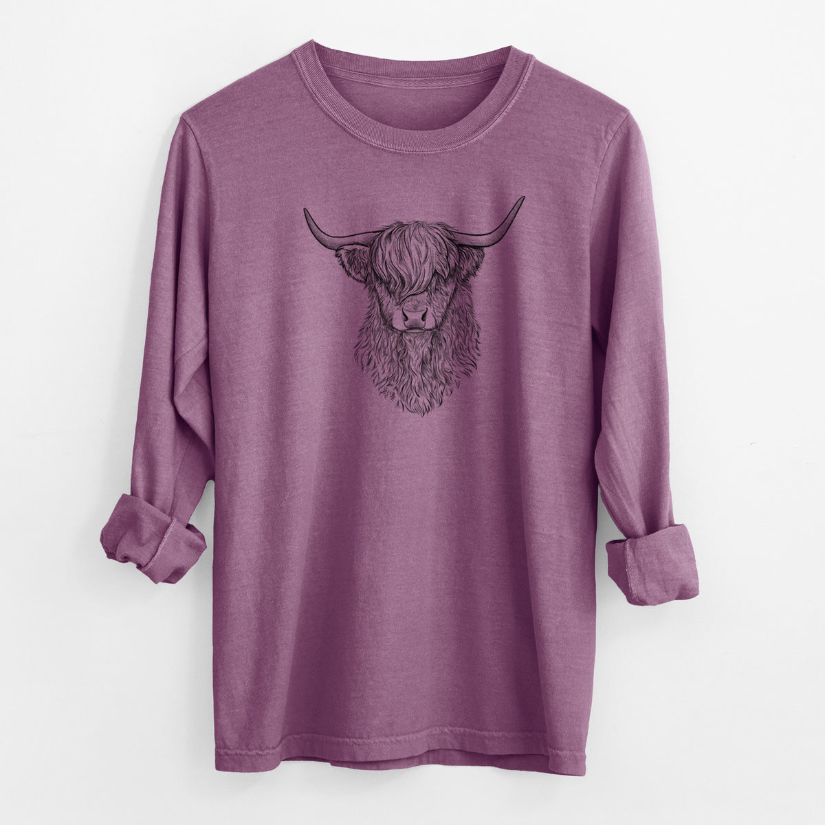 Scottish Highland Cow - Bos taurus taurus - Men&#39;s Heavyweight 100% Cotton Long Sleeve