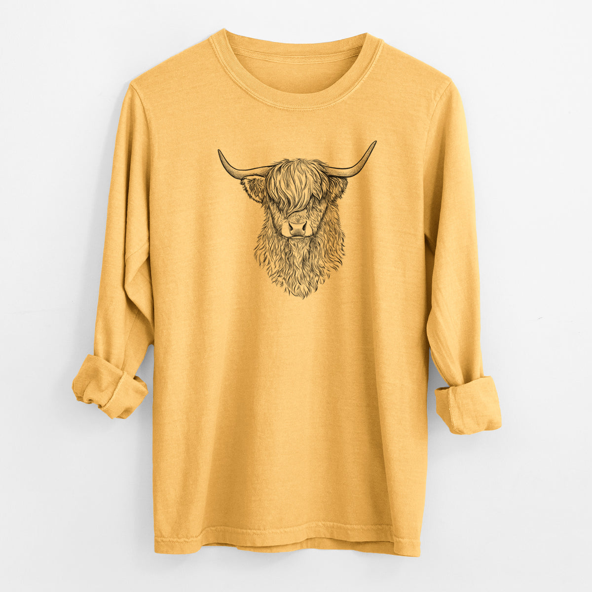 Scottish Highland Cow - Bos taurus taurus - Men&#39;s Heavyweight 100% Cotton Long Sleeve