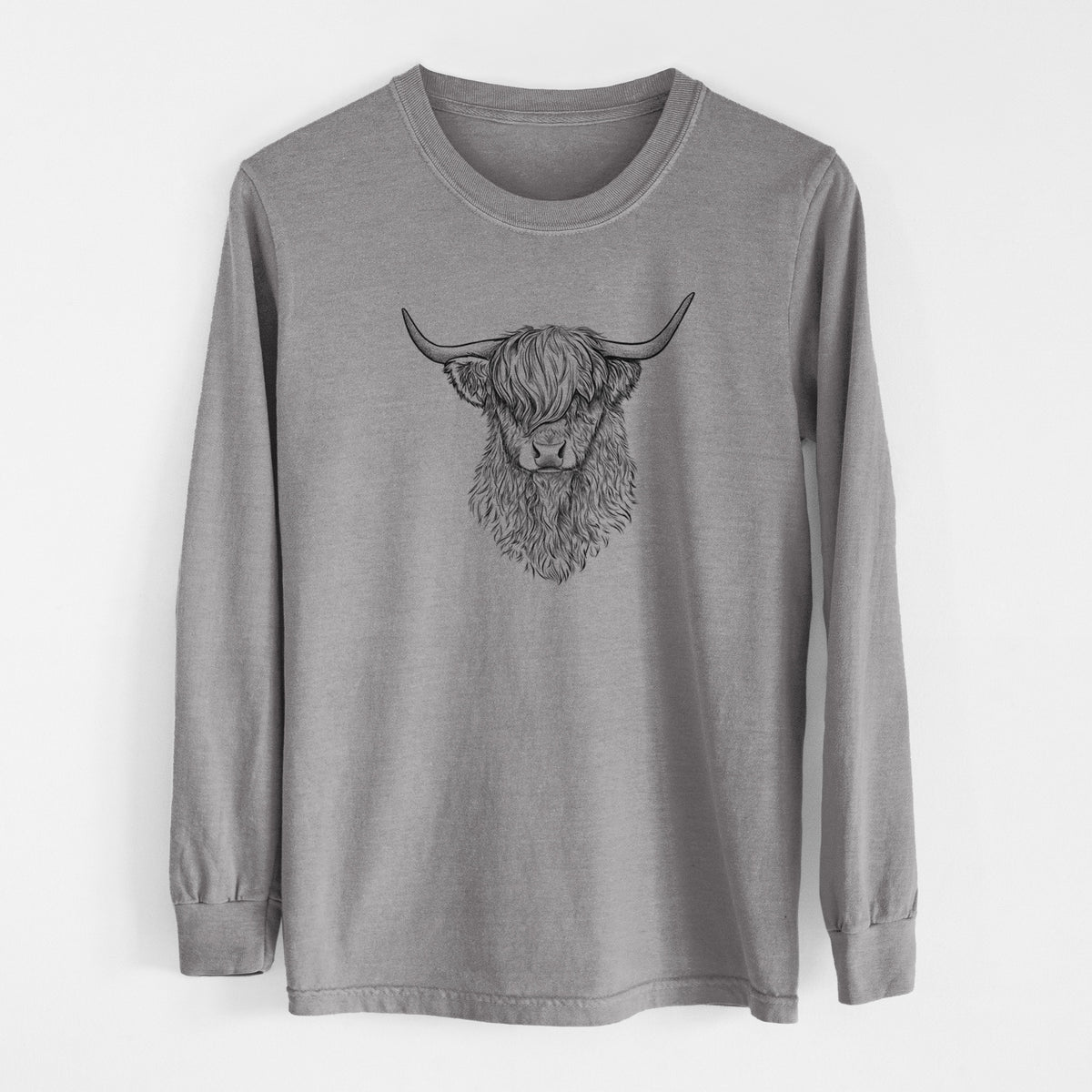 Scottish Highland Cow - Bos taurus taurus - Men&#39;s Heavyweight 100% Cotton Long Sleeve