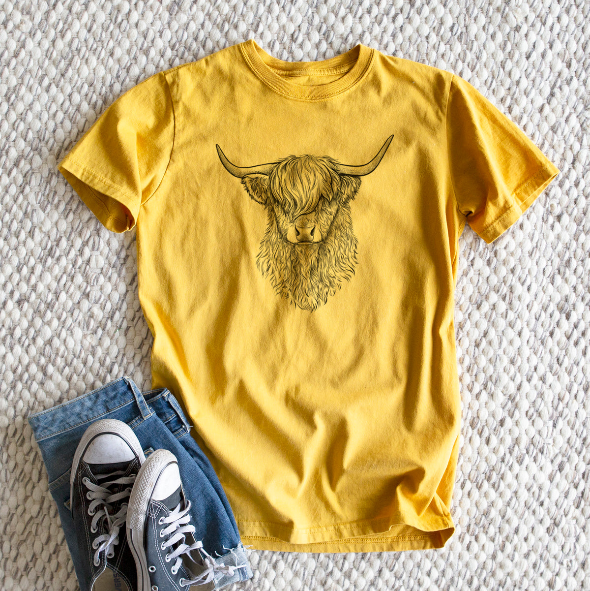 Scottish Highland Cow - Bos taurus taurus - Heavyweight Men&#39;s 100% Organic Cotton Tee