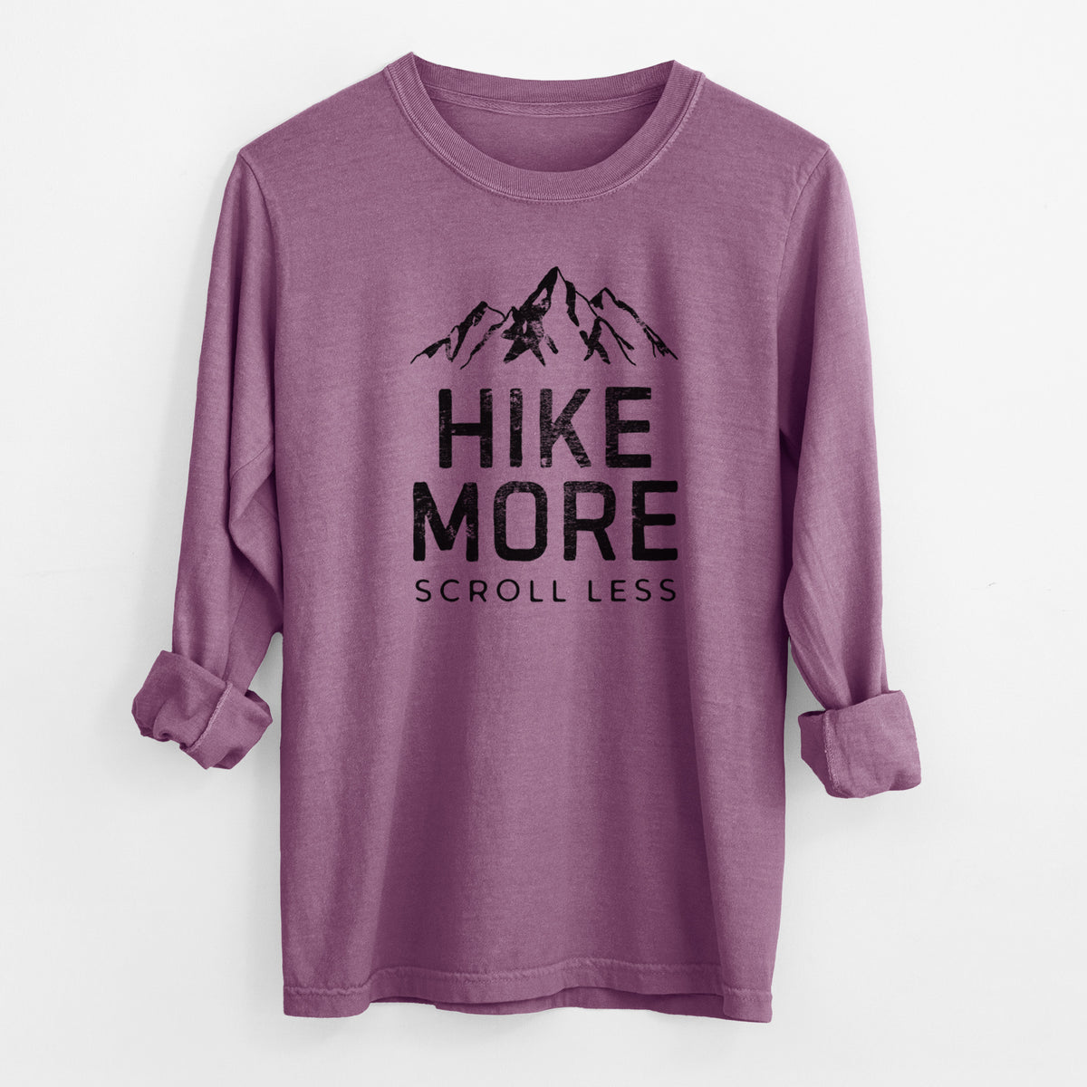 Hike More - Scroll Less - Men&#39;s Heavyweight 100% Cotton Long Sleeve