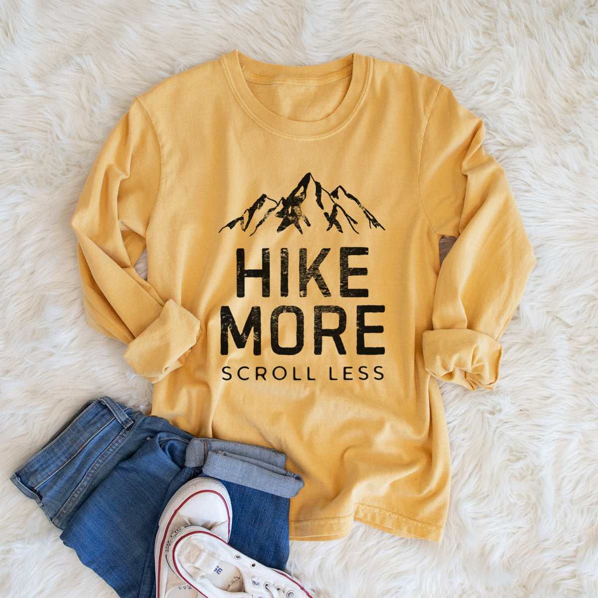 Hike More - Scroll Less - Men&#39;s Heavyweight 100% Cotton Long Sleeve