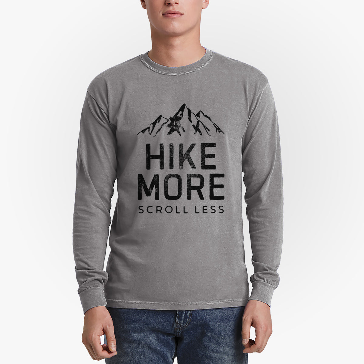 Hike More - Scroll Less - Men&#39;s Heavyweight 100% Cotton Long Sleeve