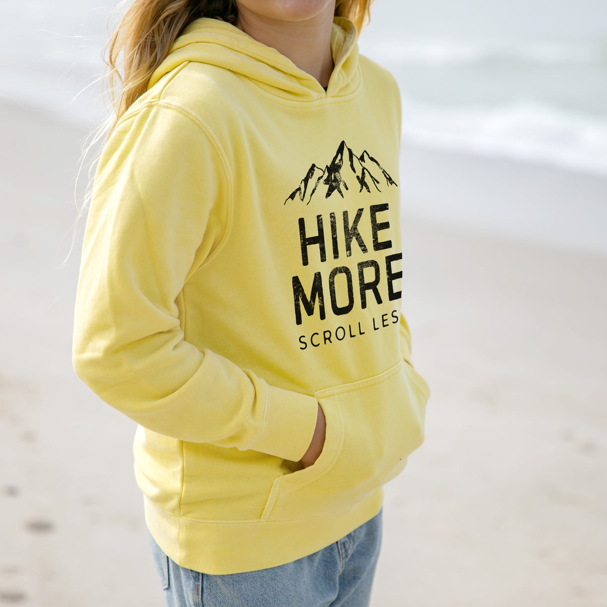 Hike More - Scroll Less - Youth Pigment Dyed Hoodie